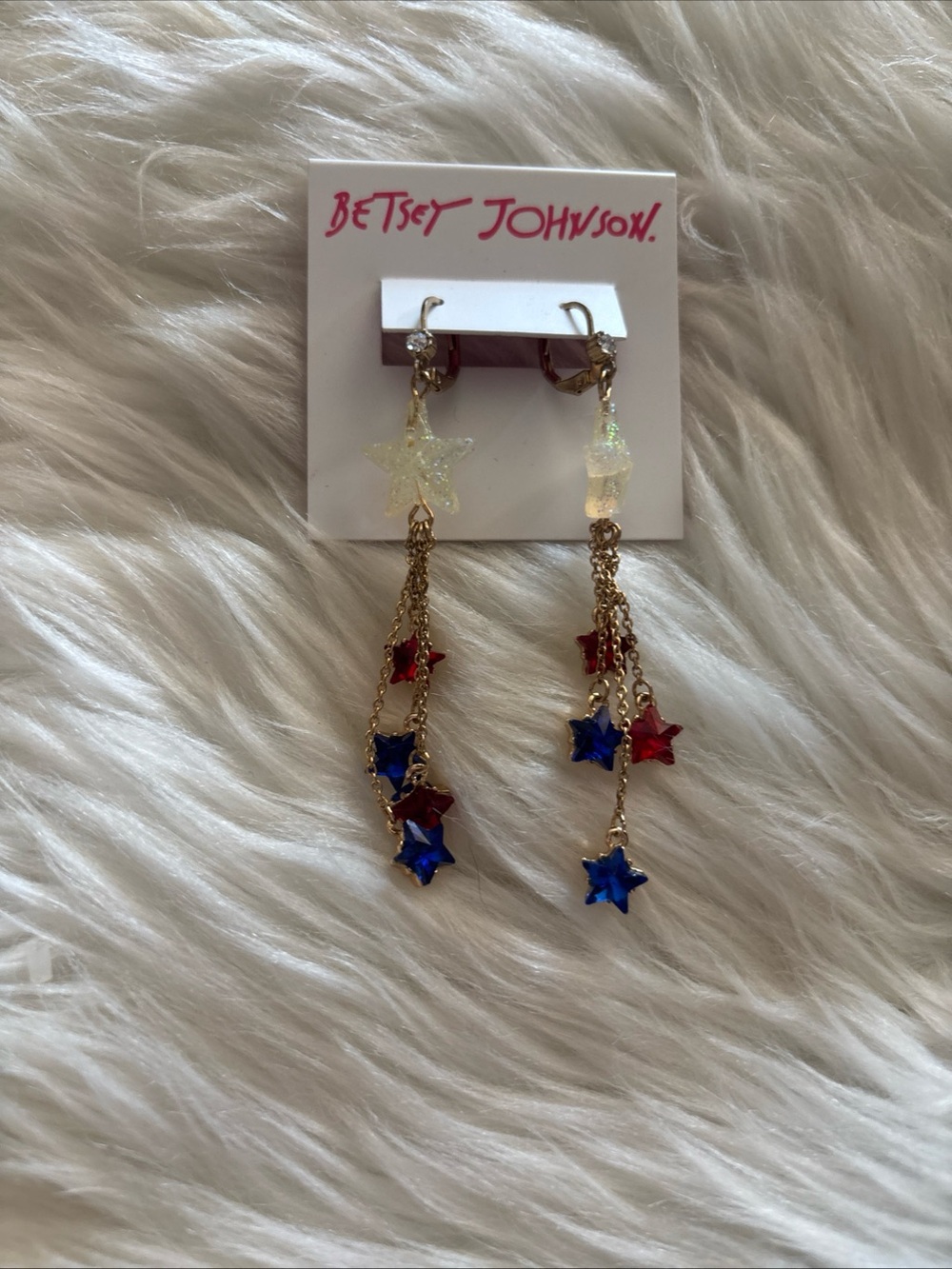 Betsey Johnson Gold-Tone Dangle Earrings with Red & Blue Star Charms